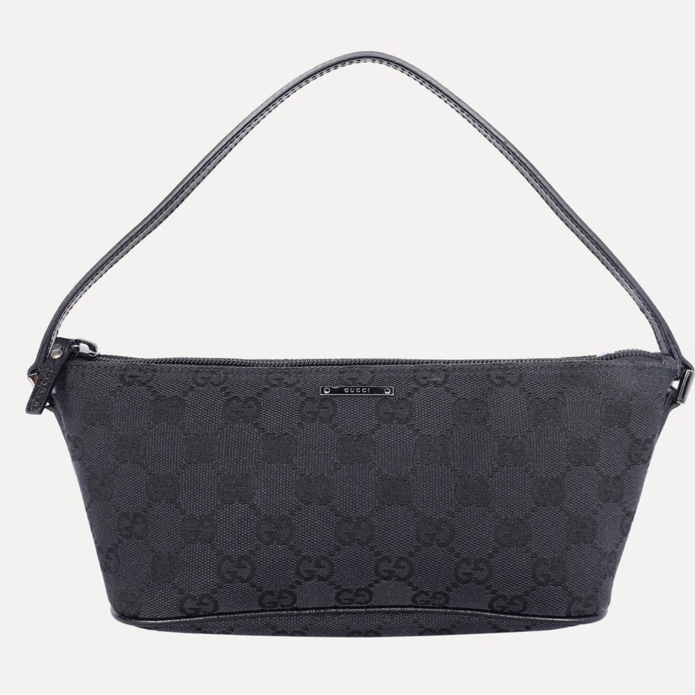 Gucci canvas and leather black logo monogram handbag